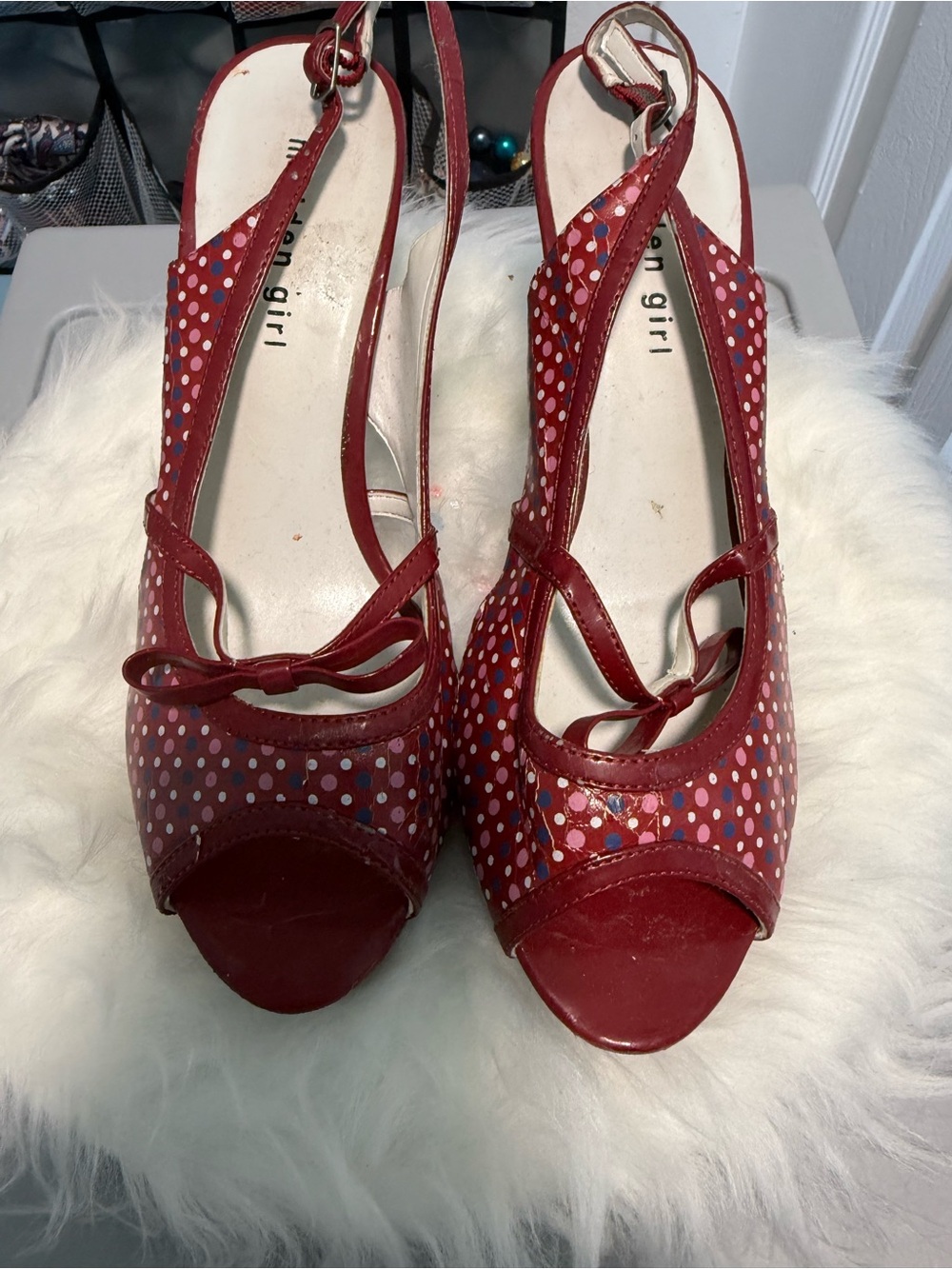 American Girl Red Polka Dot Peep-Toe Slingback Heels